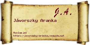 Jávorszky Aranka névjegykártya